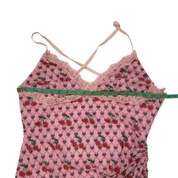 CIDER Cherry Heart Mini Dress Sz XL Women Barbiecore Lace Strappy Date Festival - Picture 7 of 8